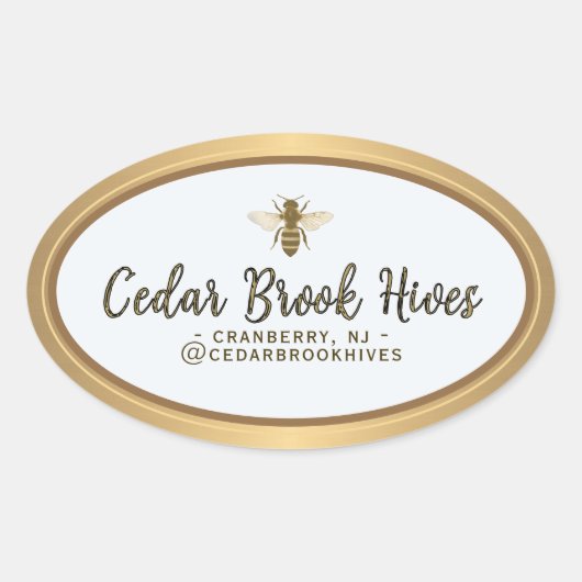 製品ラベル会社名、ロゴ、および場所bee 楕円形シール (正面)