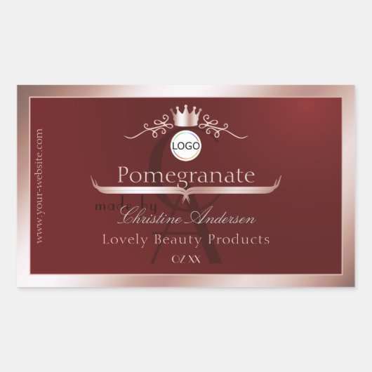 製品ラベル 赤 ローズゴールドフレーム ロゴ モノグラム 長方形シール (正面)