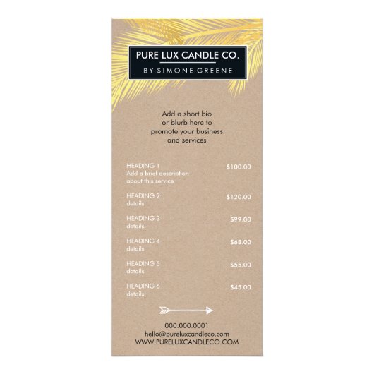 製品価格表熱帯パーム葉金ゴールドクラフト ラックカード (正面)