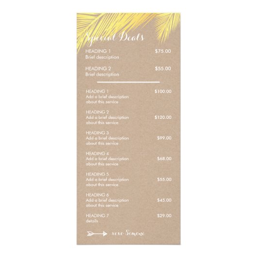 製品価格表熱帯パーム葉金ゴールドクラフト ラックカード (裏面)