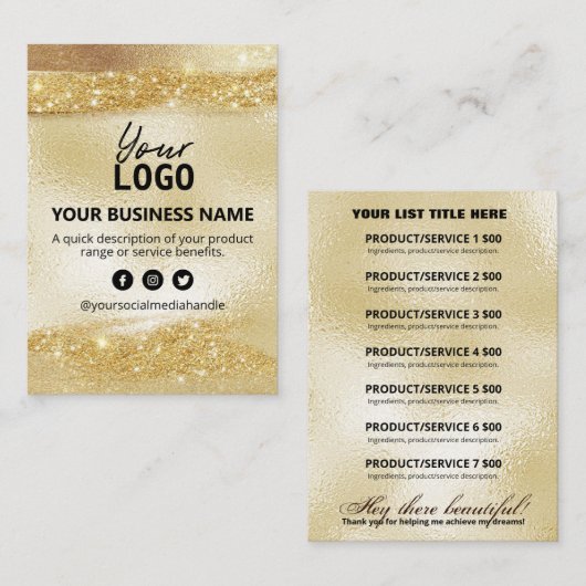 製品価格表金ゴールド及びグリッターインク 名刺 (正面/裏面)