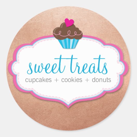 製品包装ラベルかわいいカップケーキバラ金ゴールド ラウンドシール (正面)
