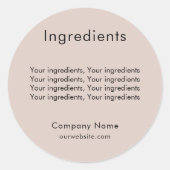製品原料リストのベージュビジネスラベル ラウンドシール (正面)