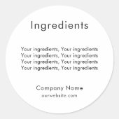 製品原料リストのホワイトビジネスラベル ラウンドシール (正面)