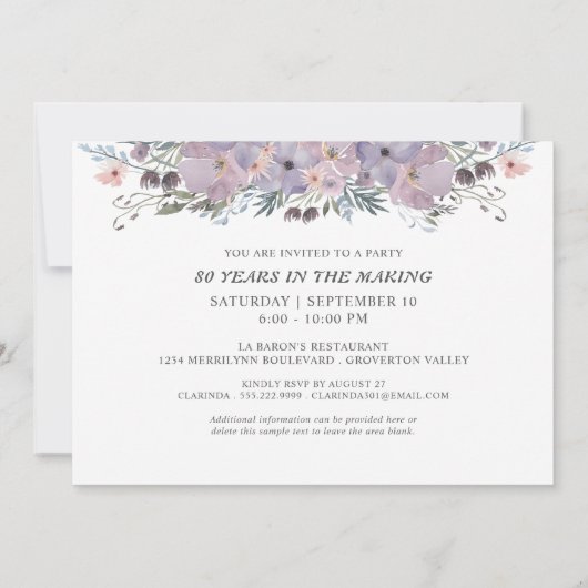 製造における80番目または誕生日フローラ年 招待状 (裏面)