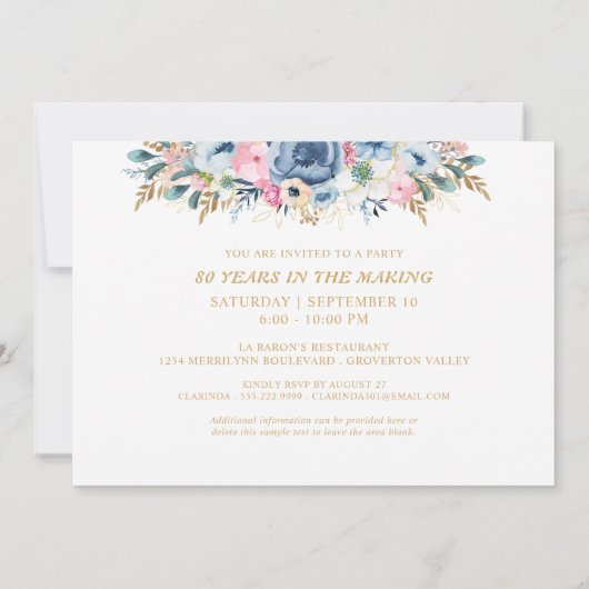 製造フローラの80番目または誕生日年 招待状 (裏面)