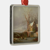 製造所およびコテージとの雪場面 メタルオーナメント (右)