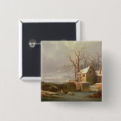 製造所およびコテージとの雪場面 缶バッジ (正面&裏面)