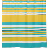 複合ストライプターコイズ – 黄色 シャワーカーテン (正面)