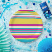 複合ストライプターコイズ – 黄色、ピンクと白 ペーパープレート (パーティー)