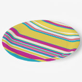 複合ストライプターコイズ – 黄色、ピンクと白 ペーパープレート (アングル)