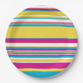 複合ストライプターコイズ – 黄色、ピンクと白 ペーパープレート (正面)