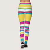 複合ストライプターコイズ – 黄色、ピンクと白 レギンス (裏面)