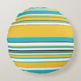 複合ストライプターコイズ – 黄色 ラウンドクッション