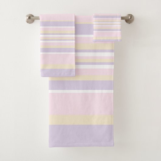 複合ストライプ – パステルピンク、黄、紫 バスタオルセット (インサイチュ)