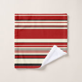 複合ストライプ – レッド&クリーム バスタオルセット (ウォッシュタオル)
