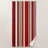 複合ストライプ – レッド&クリーム ビーチタオル (正面)