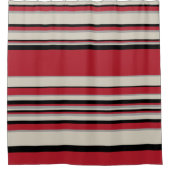 複合ストライプ – 赤、灰色、黒、およびボーン白 シャワーカーテン (正面)