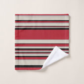 複合ストライプ – 赤、灰色、黒、およびボーン白 バスタオルセット (ウォッシュタオル)