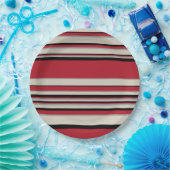 複合ストライプ – 赤、灰色、黒、およびボーン白 ペーパープレート (パーティー)