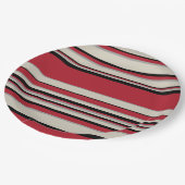 複合ストライプ – 赤、灰色、黒、およびボーン白 ペーパープレート (アングル)