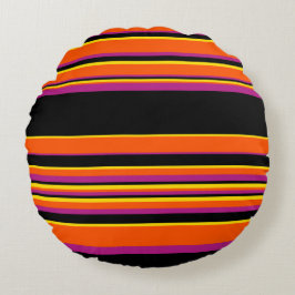 複合ストライプ – 黒、ピンク、オレンジ、黄色 ラウンドクッション