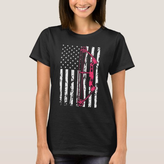 複合ボウアーチェリーUSAアメリカ国旗のブーブーティング Tシャツ (正面)