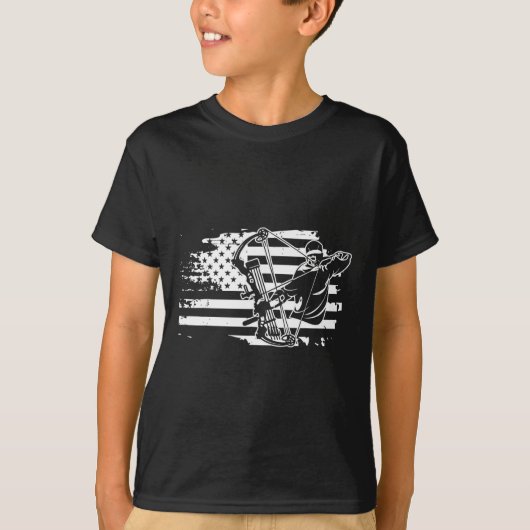 複合ボウ狩りギアレトロアメリカンフラッグメンズ Tシャツ (正面)