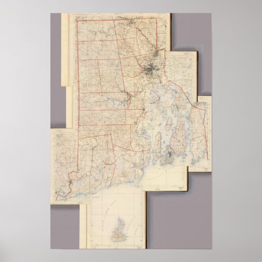 複合ロードアイランドの地図 ポスター (正面)