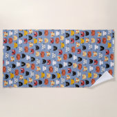 複数おもしろい猫パターン青 ビーチタオル (正面)