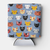 複数のおもしろい猫のパターン青 缶クーラー (正面)