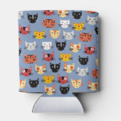 複数のおもしろい猫のパターン青 缶クーラー (裏面)