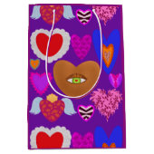 複数のカラフルハートバレンタイン ミディアムペーパーバッグ (正面)