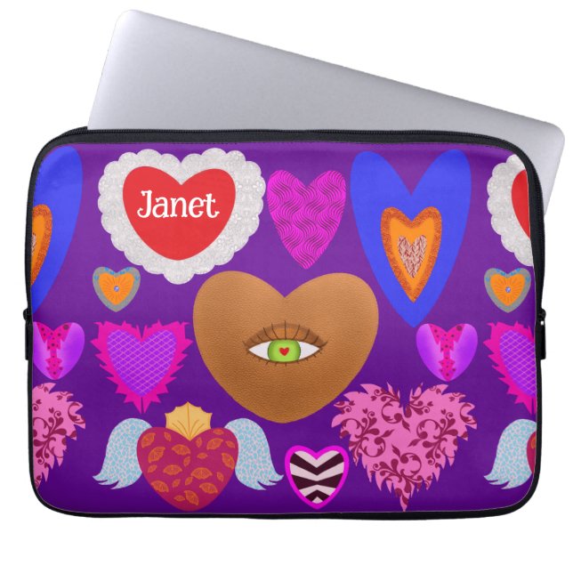 複数のカラフルハートバレンタイン ラップトップスリーブ (正面)
