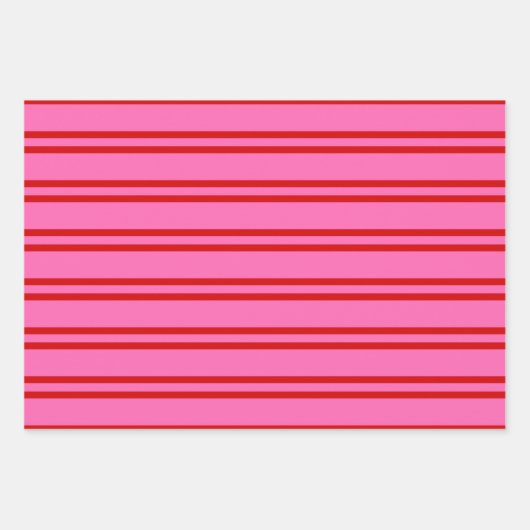 複数のストライプパターンDIY色レッドホットピンク ラッピングペーパーシート (正面3)