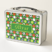 複数のスポーツボールの名パーソナライズされた前 メタルランチボックス (正面)