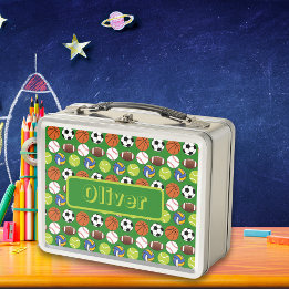 複数のスポーツボールの名パーソナライズされた前 メタルランチボックス