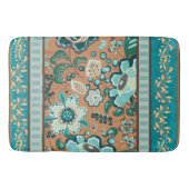 複数のパターン，ティール（緑がかった色），緑，錆，金ゴールド，花 バスマット (正面)