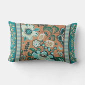 複数のパターン,ティール(緑がかった色),緑,錆,金ゴールド,花 ランバークッション (裏面)
