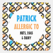 複数のパーソナライズされた食物アレルギーの子供カスタムたち スクエアシール (正面)