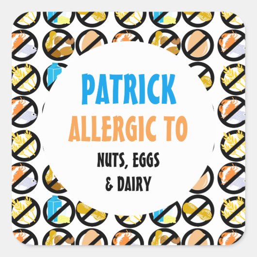 複数のパーソナライズされた食物アレルギーの子供カスタムたち スクエアシール (正面)