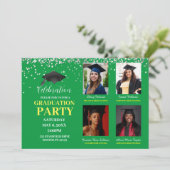 複数のフォトグリーンと黄色の卒業パーティー 招待状 (スタンド正面)