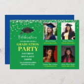 複数のフォトグリーンと黄色の卒業パーティー 招待状 (正面/裏面)