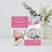 複数のフォトバースアナウンス//明るい赤紫色ピンク 案内状 (スタンド正面)