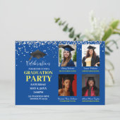複数のフォトブルーと黄色の卒業パーティー 招待状 (スタンド正面)