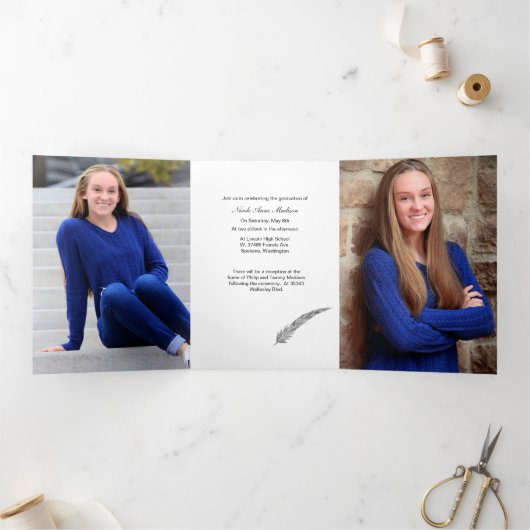 複数のフォト卒業案内 三つ折り案内状 (内部)