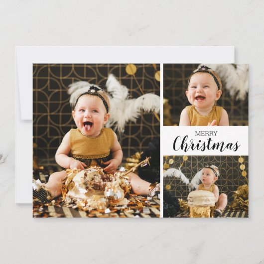 複数の写真の白黒メリークリスマス シーズンカード (正面)
