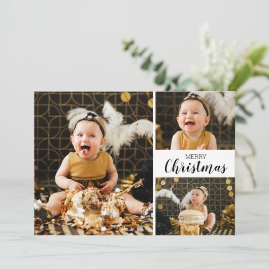 複数の写真の白黒メリークリスマス シーズンカード (スタンド正面)