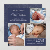 複数の写真の誕生のお知らせ//ネイビーブルーデニム 案内状 (正面/裏面)