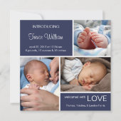 複数の写真の誕生のお知らせ//ネイビーブルーデニム 案内状 (正面)